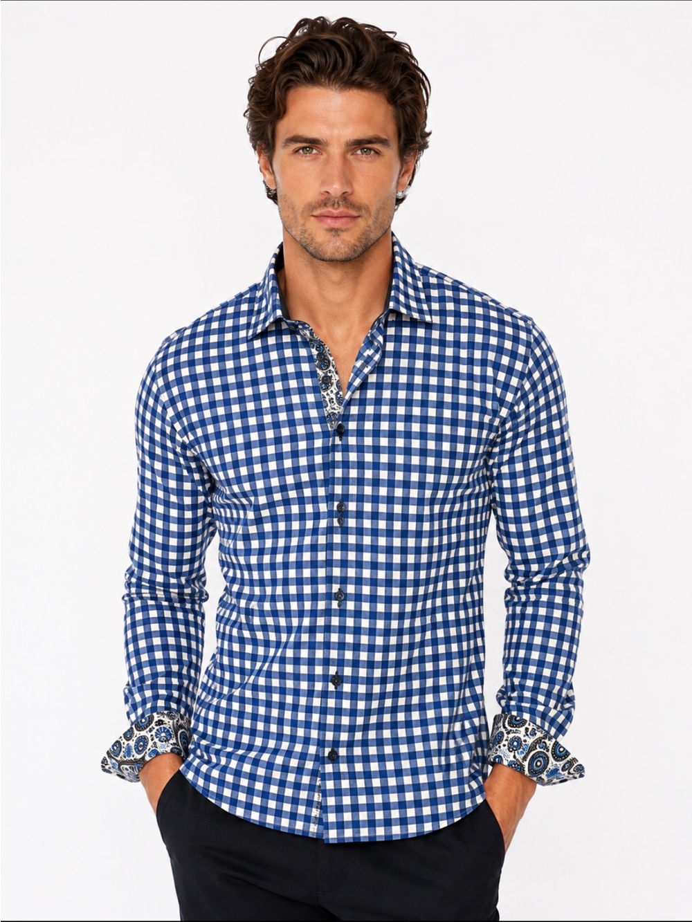 AU NOIR, blue plaid buttons down shirt!